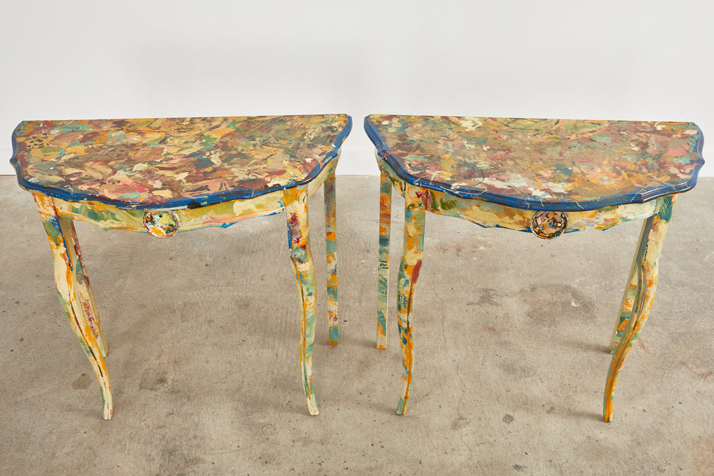 Pair of Demilunes or Center Table Painted by Ira Yeager