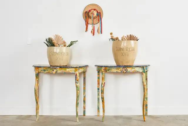 Pair of Demilunes or Center Table Painted by Ira Yeager