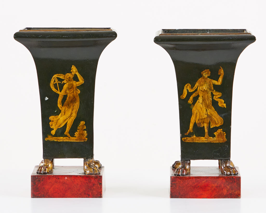Pair of French Neoclassical Directoire Style Tole Vases