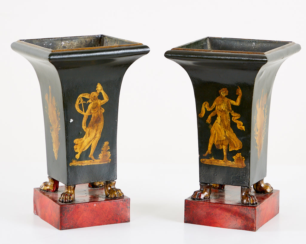 Pair of French Neoclassical Directoire Style Tole Vases