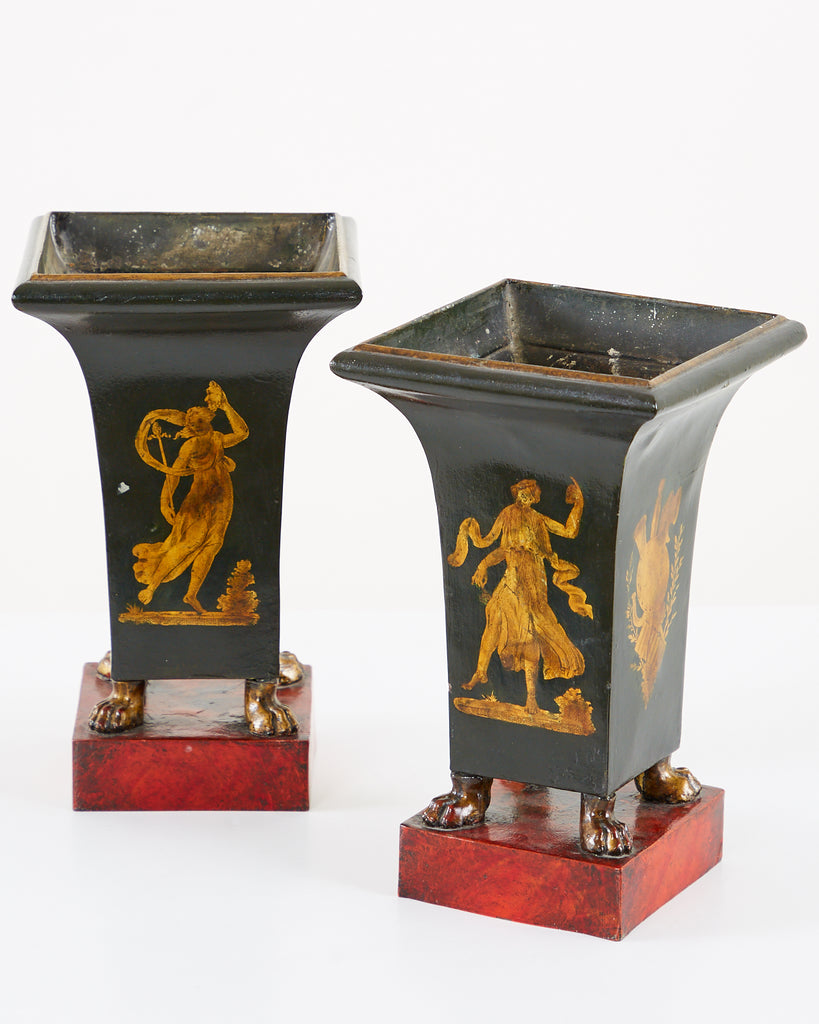 Pair of French Neoclassical Directoire Style Tole Vases