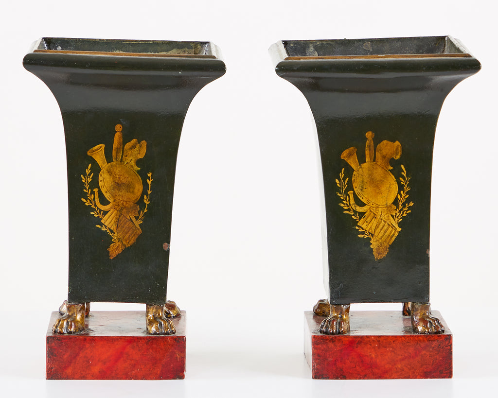 Pair of French Neoclassical Directoire Style Tole Vases