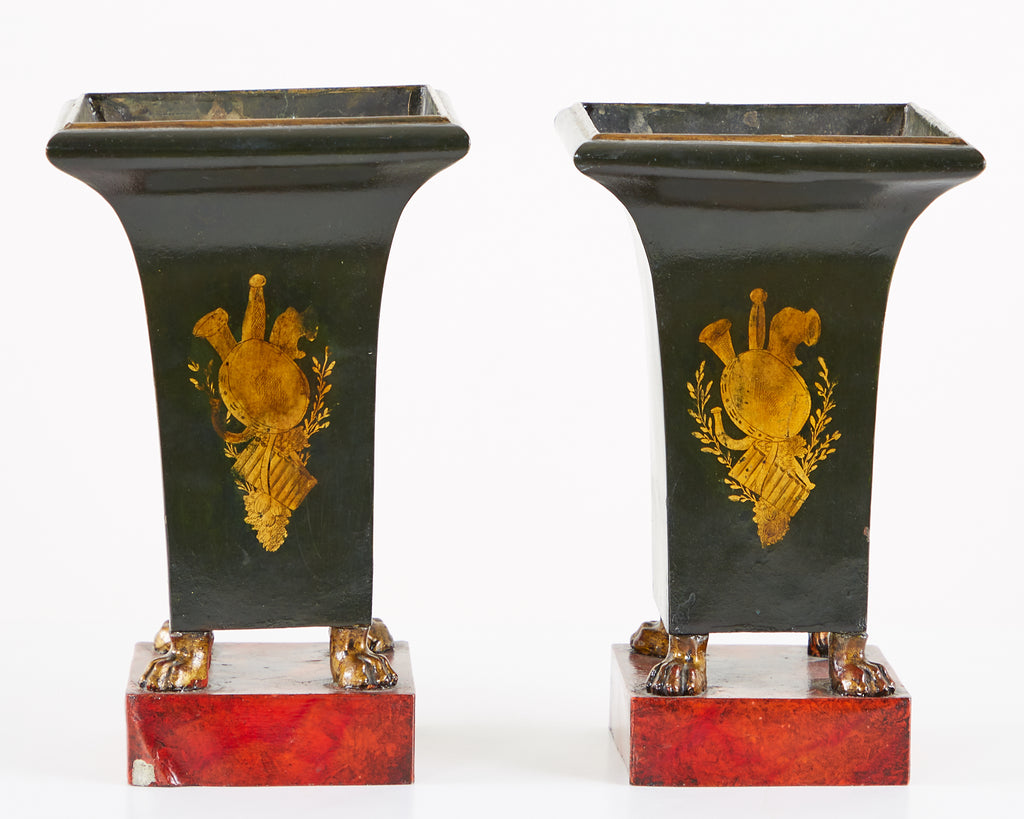 Pair of French Neoclassical Directoire Style Tole Vases