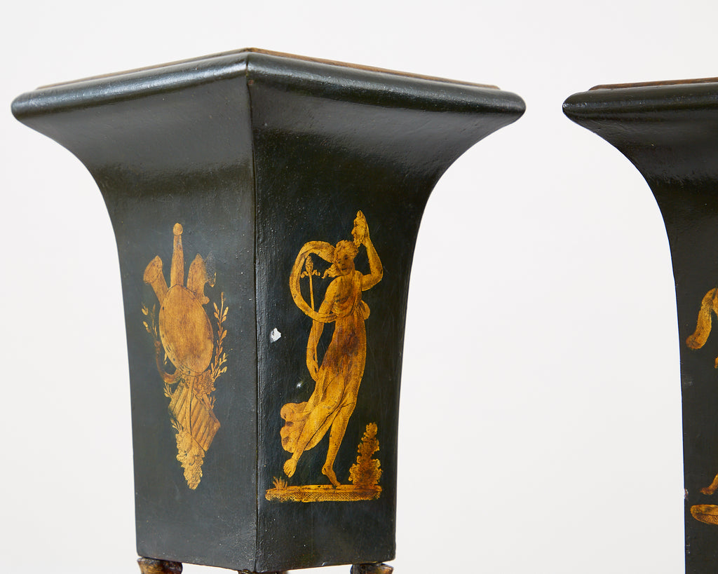 Pair of French Neoclassical Directoire Style Tole Vases