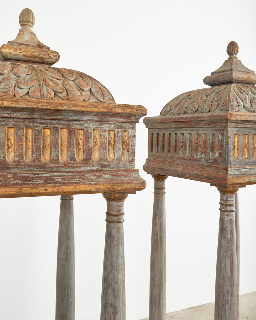 Pair of Italian Painted Altar Display Pedestal Vitrines