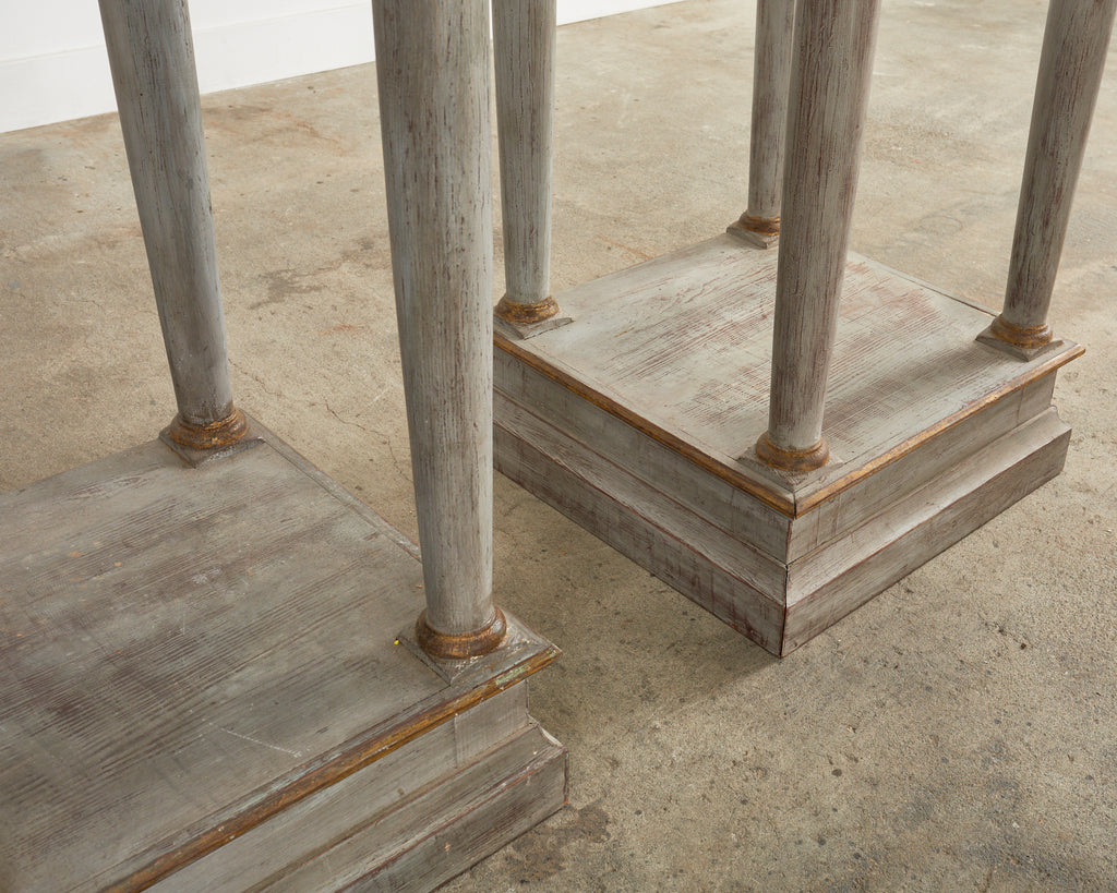 Pair of Italian Painted Altar Display Pedestal Vitrines