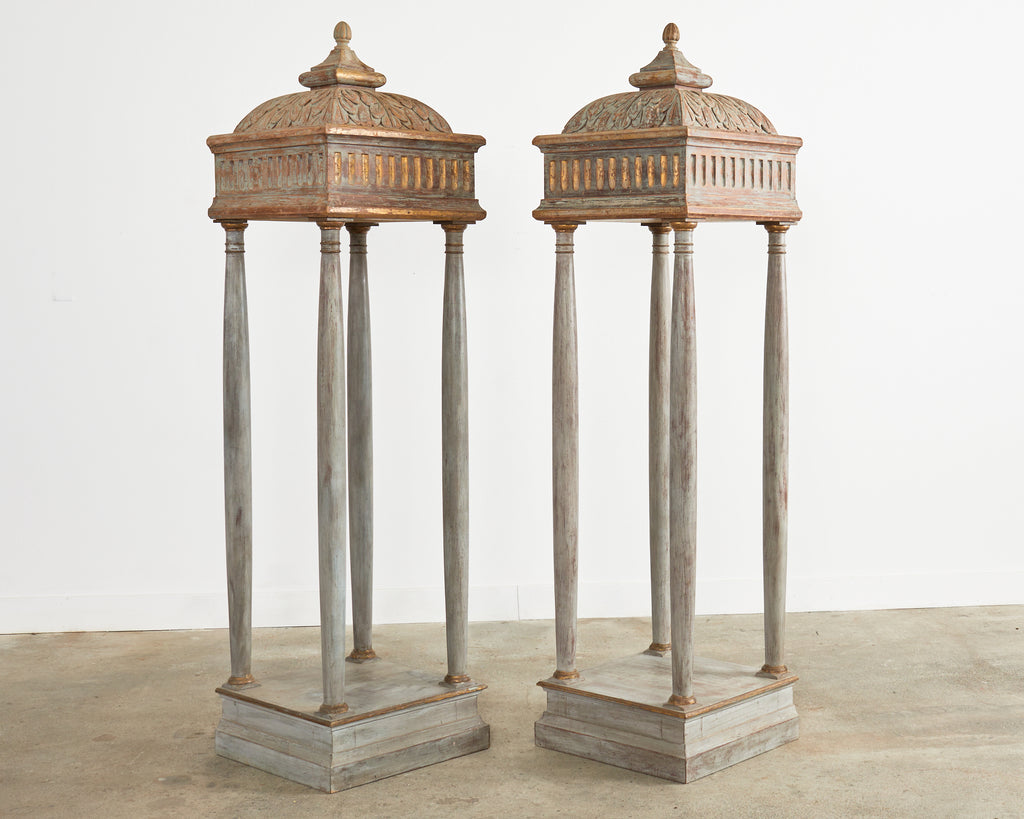 Pair of Italian Painted Altar Display Pedestal Vitrines