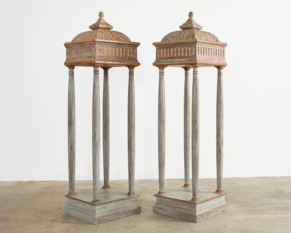 Pair of Italian Painted Altar Display Pedestal Vitrines