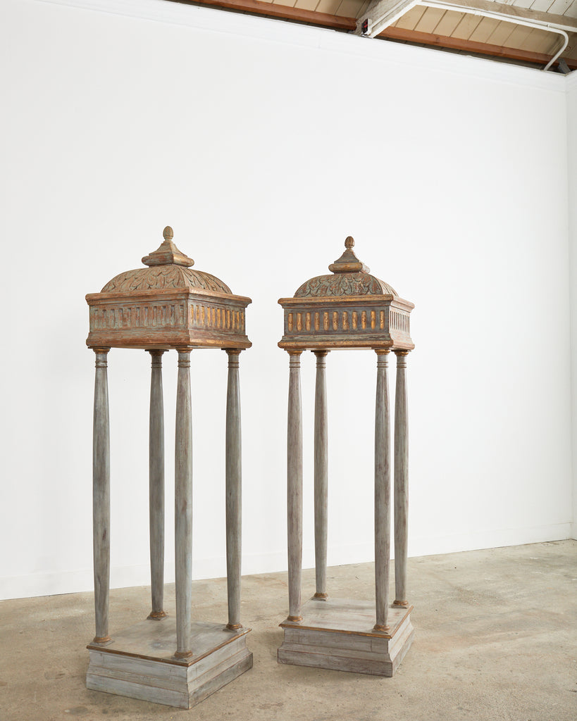 Pair of Italian Painted Altar Display Pedestal Vitrines