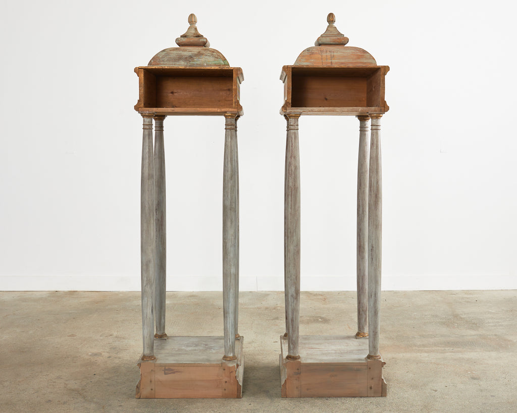 Pair of Italian Painted Altar Display Pedestal Vitrines
