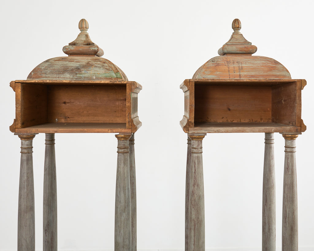 Pair of Italian Painted Altar Display Pedestal Vitrines