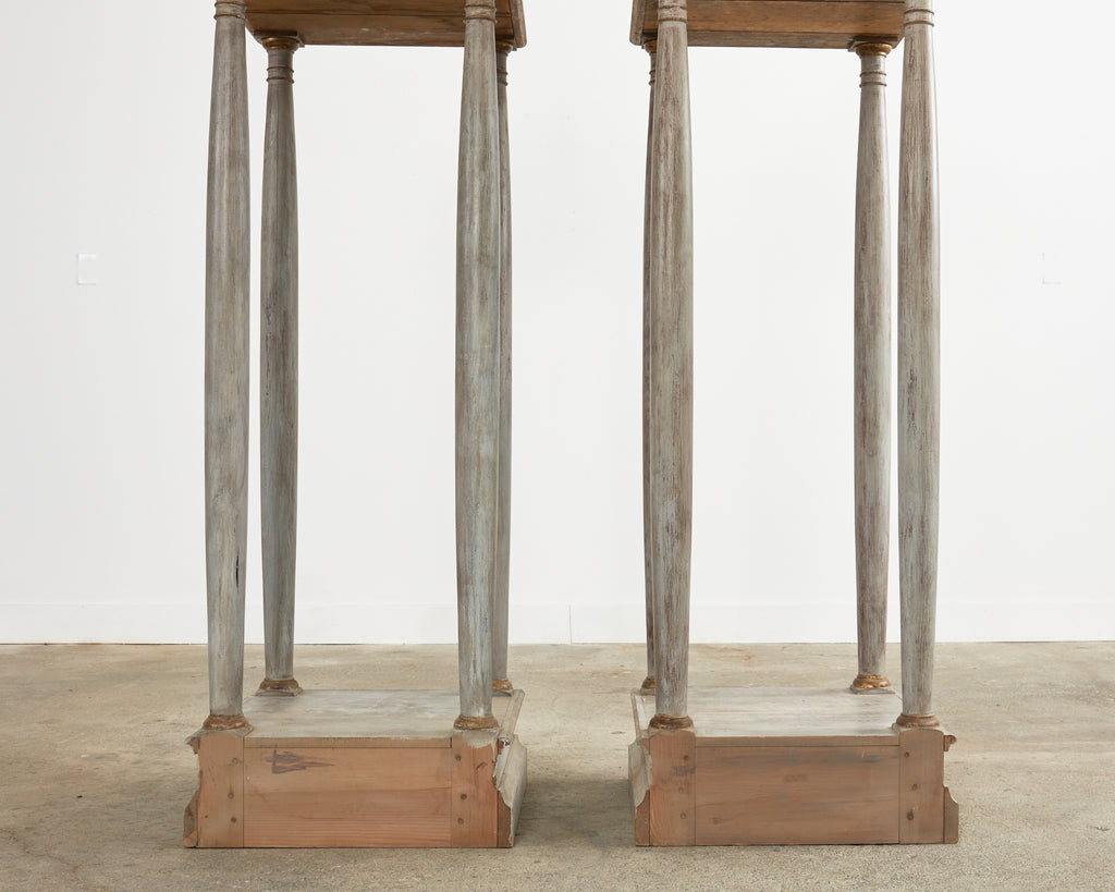 Pair of Italian Painted Altar Display Pedestal Vitrines