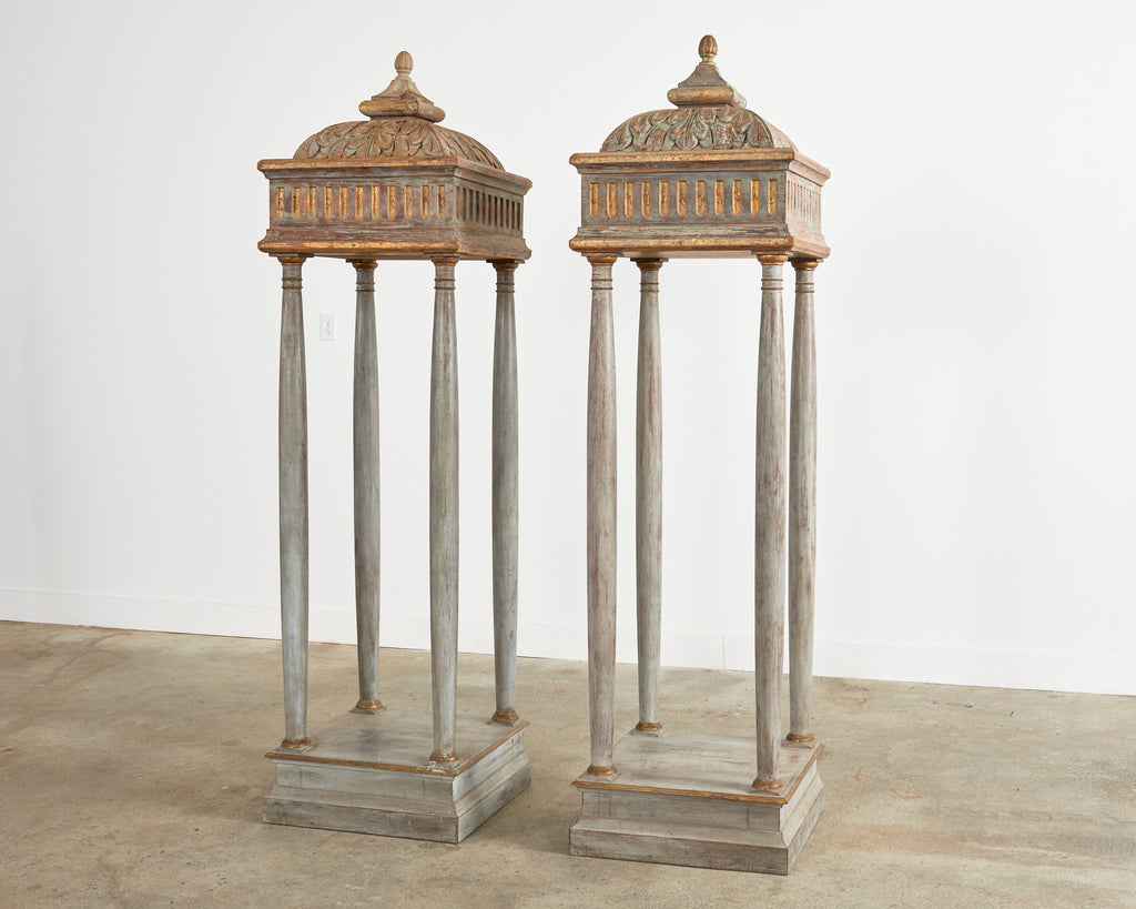 Pair of Italian Painted Altar Display Pedestal Vitrines