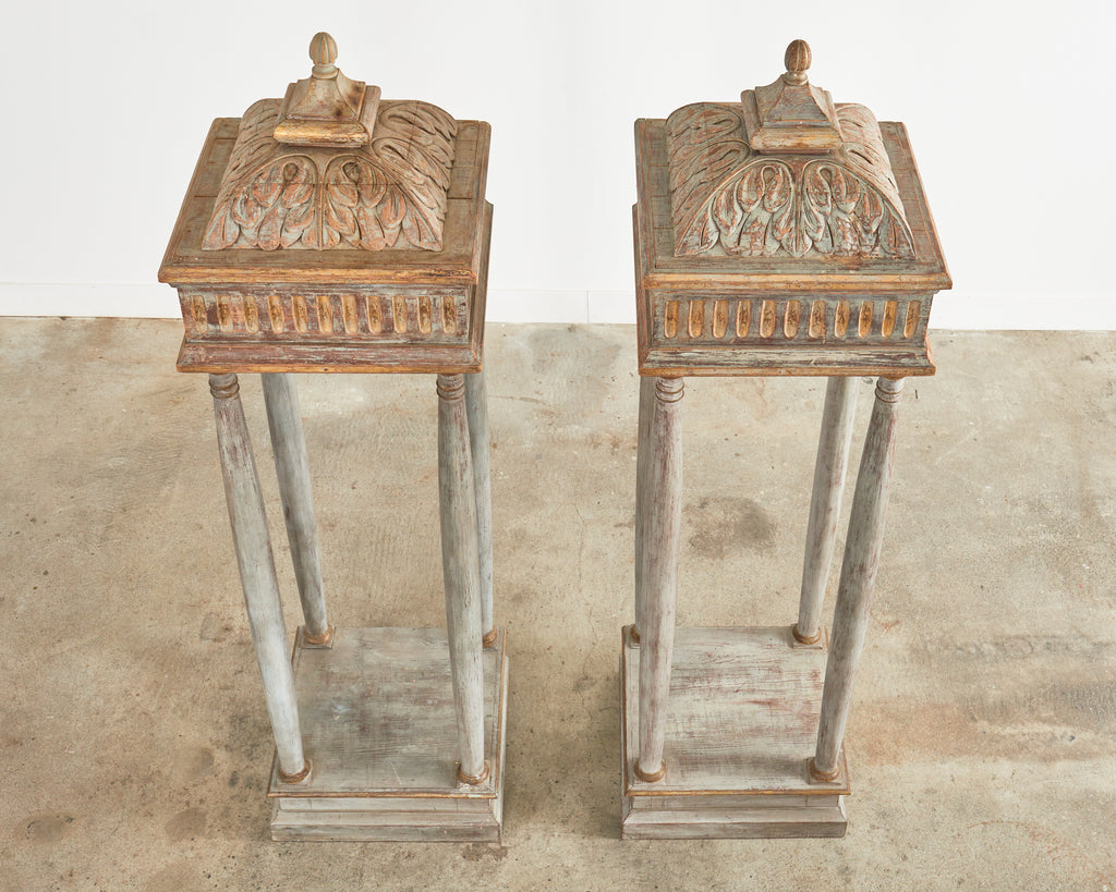 Pair of Italian Painted Altar Display Pedestal Vitrines