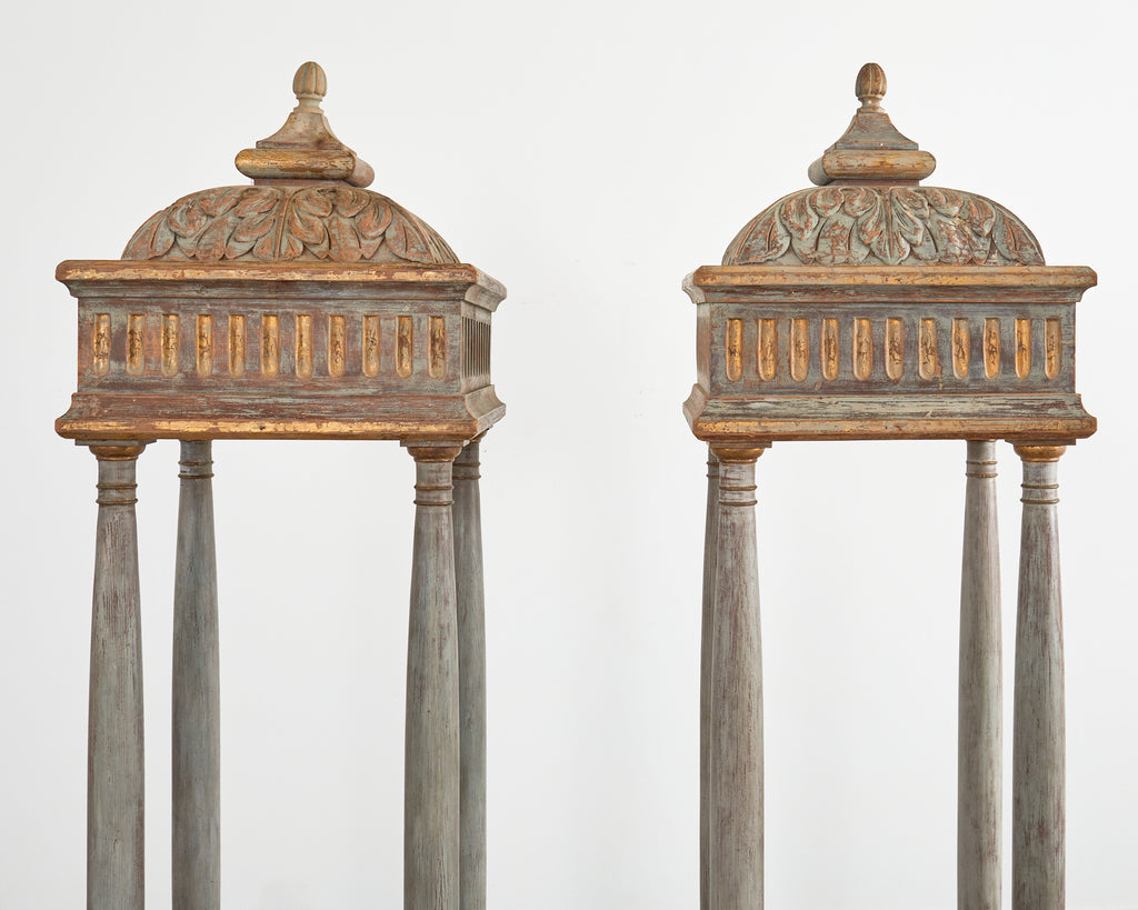Pair of Italian Painted Altar Display Pedestal Vitrines