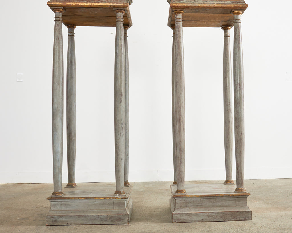 Pair of Italian Painted Altar Display Pedestal Vitrines
