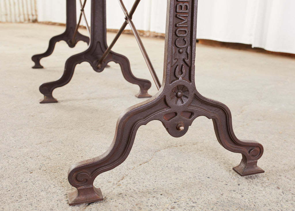 Pair of French Art Nouveau Style Triple Pedestal Bistro Tables