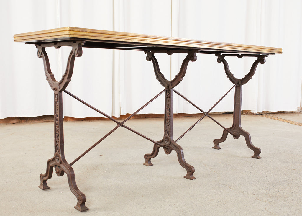 Pair of French Art Nouveau Style Triple Pedestal Bistro Tables