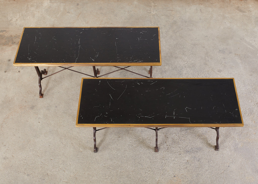 Pair of French Art Nouveau Style Triple Pedestal Bistro Tables