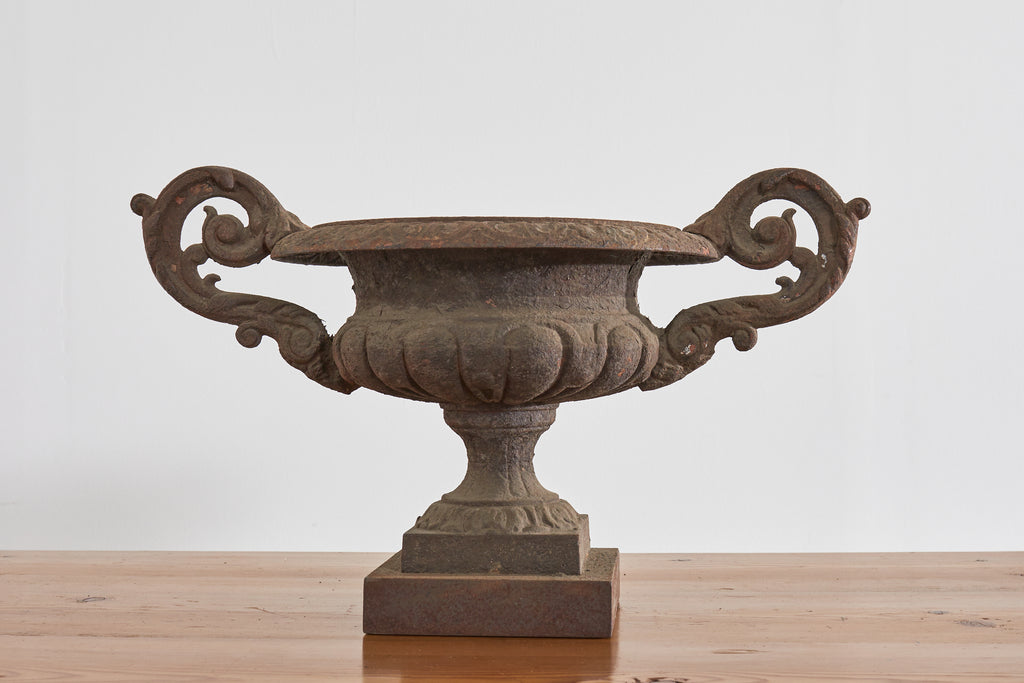 Pair of Diminutive English Cast Iron Urn Jardinaires