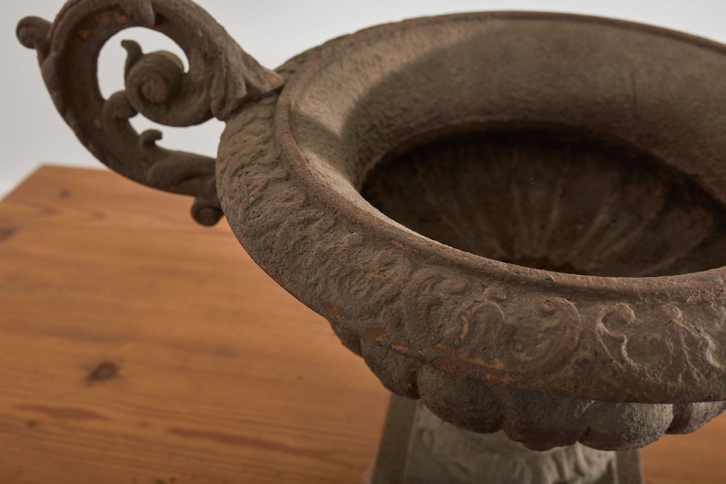 Pair of Diminutive English Cast Iron Urn Jardinaires