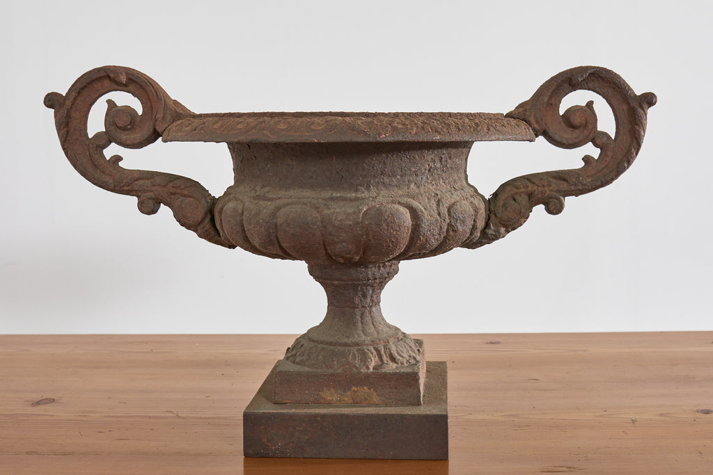 Pair of Diminutive English Cast Iron Urn Jardinaires