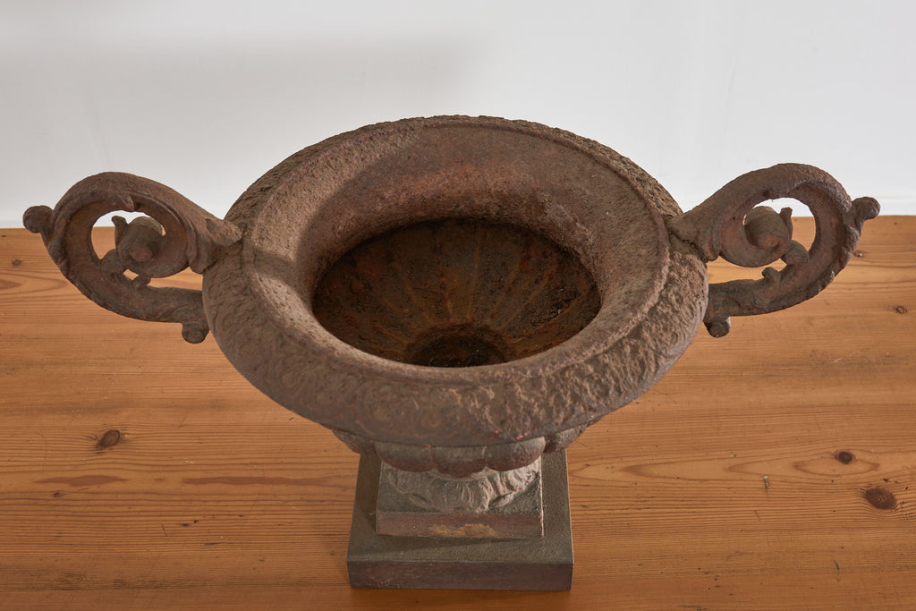 Pair of Diminutive English Cast Iron Urn Jardinaires