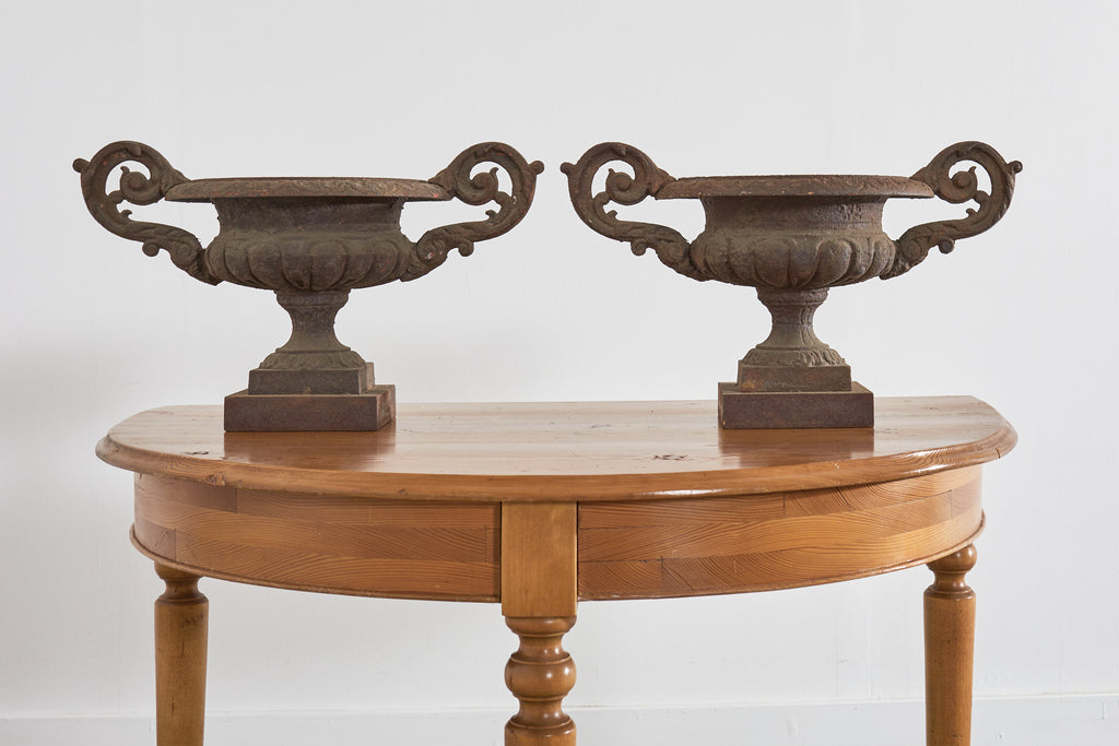 Pair of Diminutive English Cast Iron Urn Jardinaires