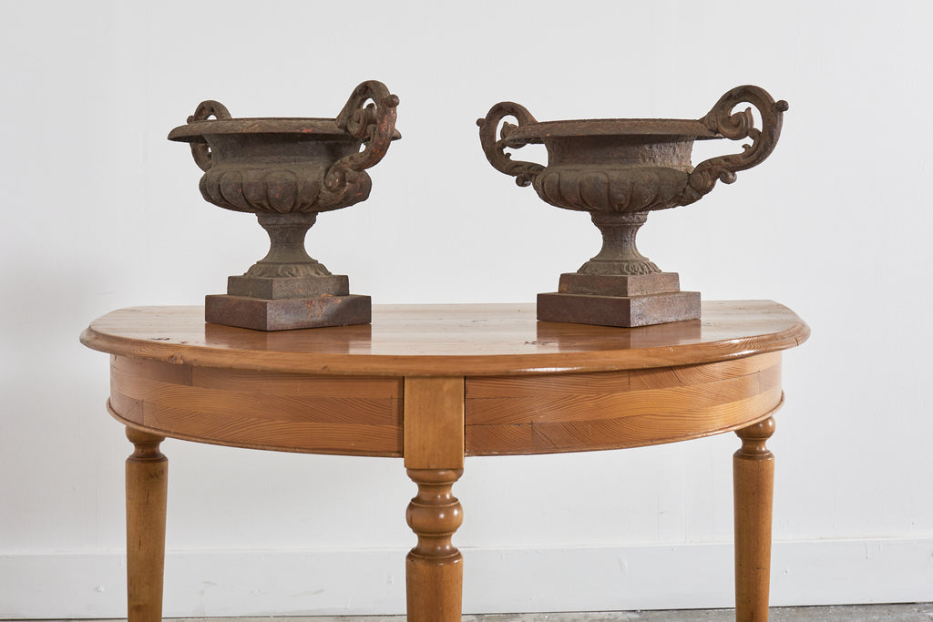 Pair of Diminutive English Cast Iron Urn Jardinaires