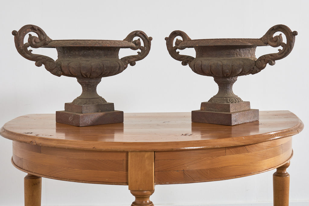 Pair of Diminutive English Cast Iron Urn Jardinaires