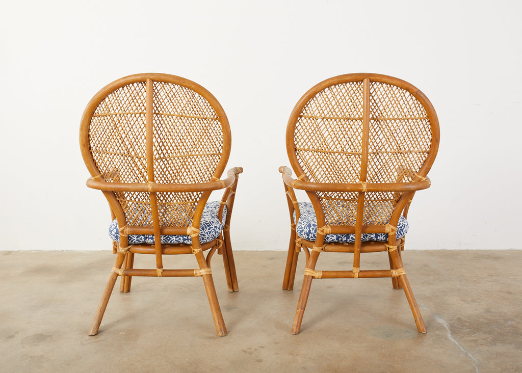 Set of Four Bamboo Rattan Peacock Dining Armchairs