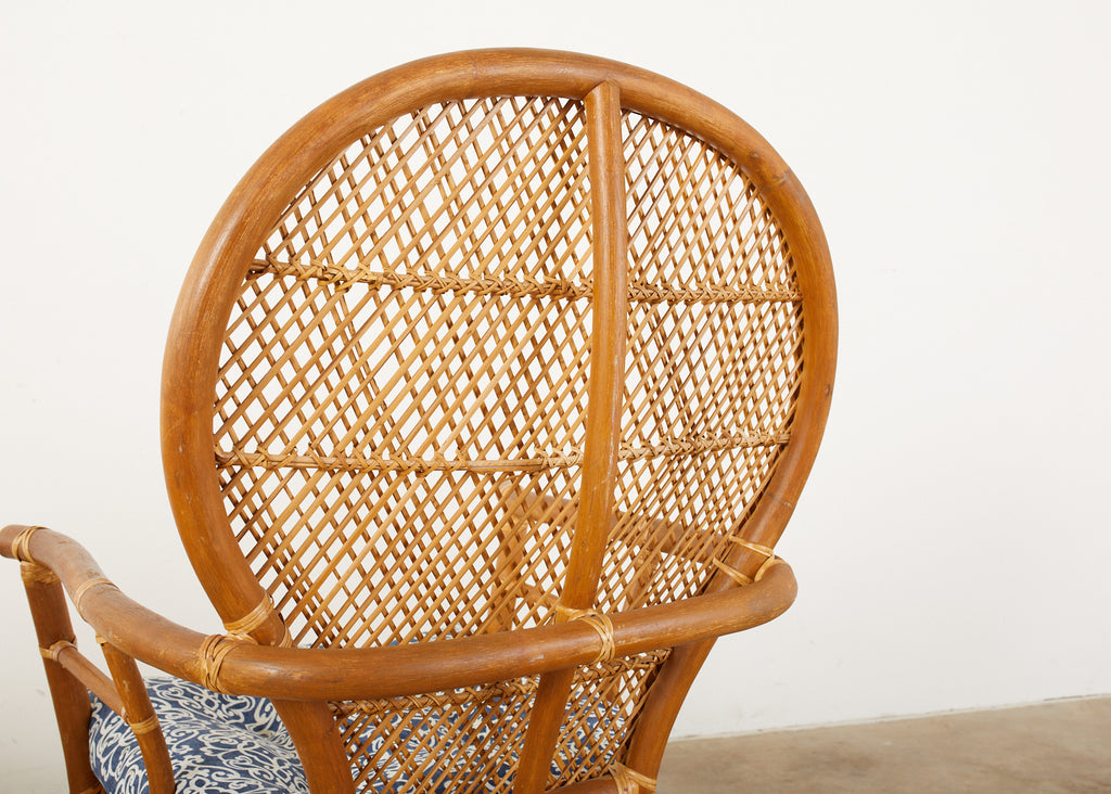 Set of Four Bamboo Rattan Peacock Dining Armchairs