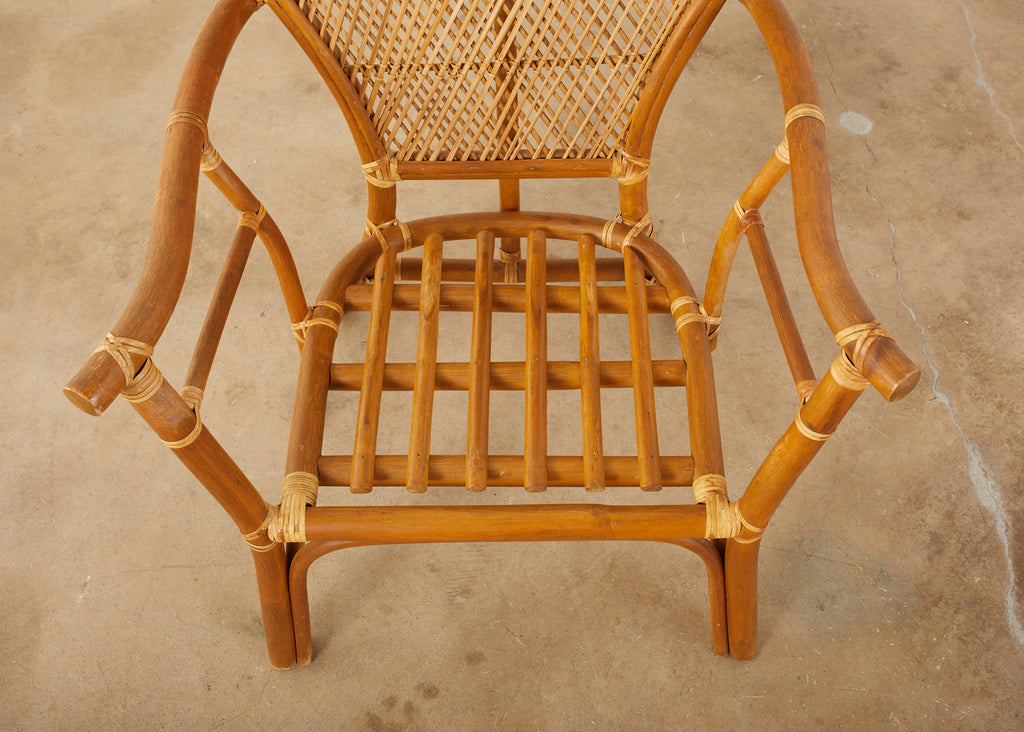 Set of Four Bamboo Rattan Peacock Dining Armchairs