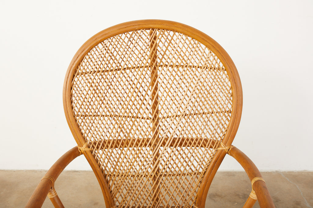 Set of Four Bamboo Rattan Peacock Dining Armchairs