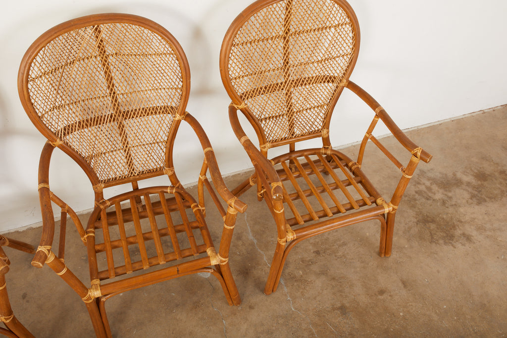 Set of Four Bamboo Rattan Peacock Dining Armchairs