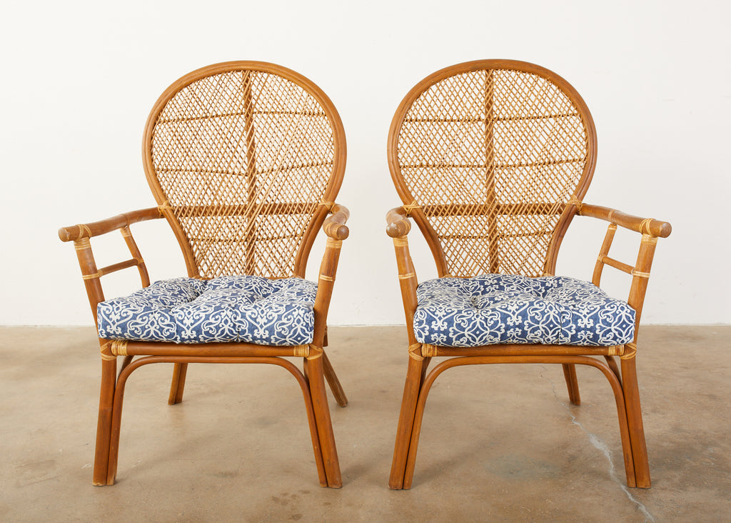 Set of Four Bamboo Rattan Peacock Dining Armchairs
