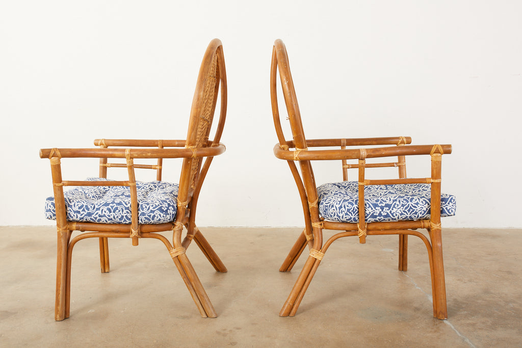 Set of Four Bamboo Rattan Peacock Dining Armchairs