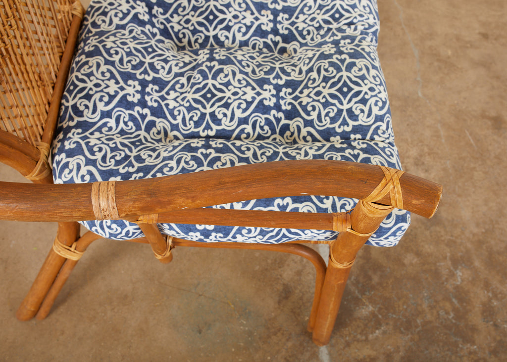 Set of Four Bamboo Rattan Peacock Dining Armchairs