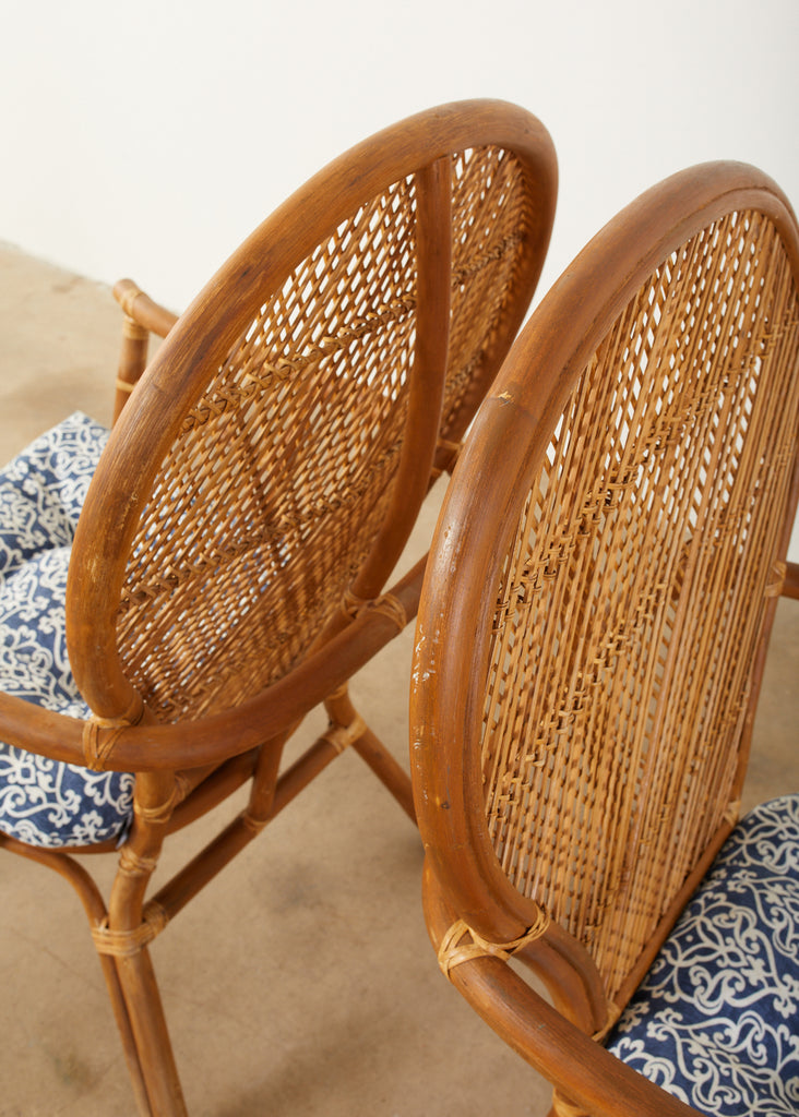 Set of Four Bamboo Rattan Peacock Dining Armchairs