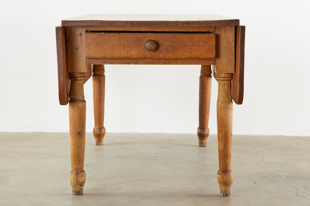 19th Century Country English Drop-Leaf Pine Farmhouse Dining Table