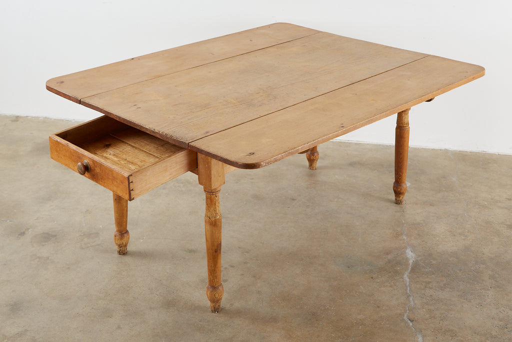 19th Century Country English Drop-Leaf Pine Farmhouse Dining Table