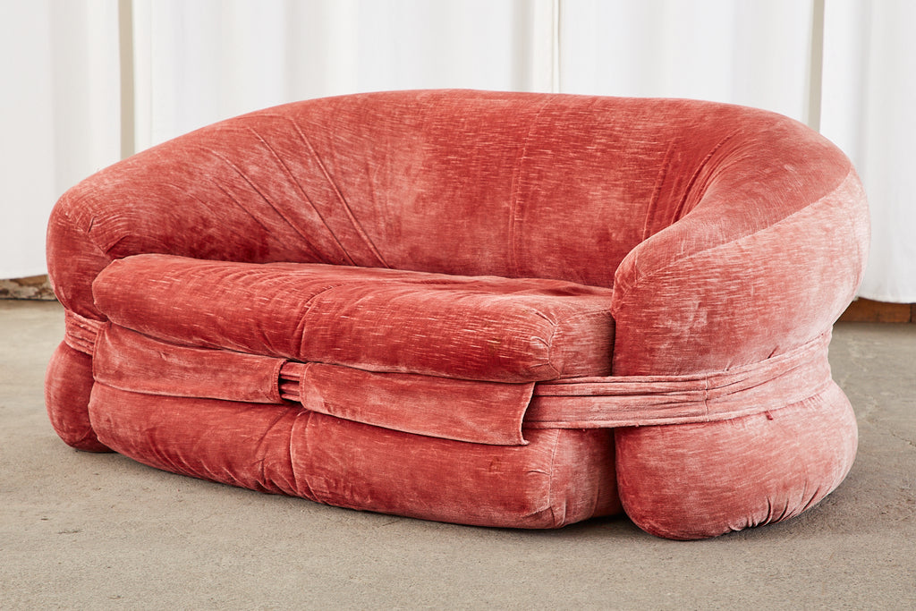 Mid-Century Harvey Probber Burger Bun Pink Velvet Settee