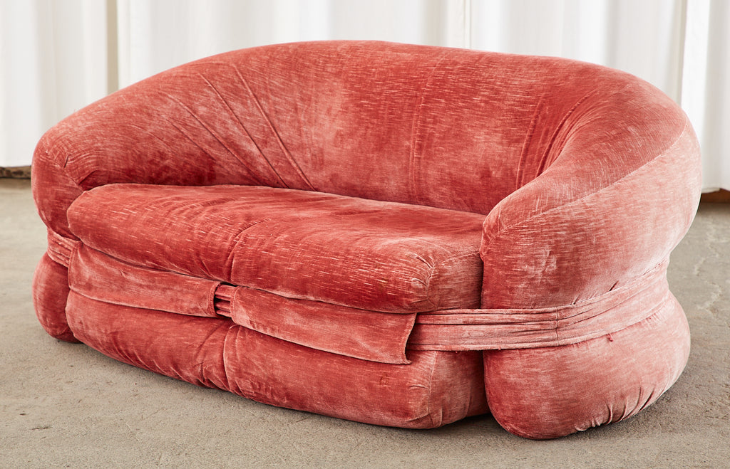 Mid-Century Harvey Probber Burger Bun Pink Velvet Settee