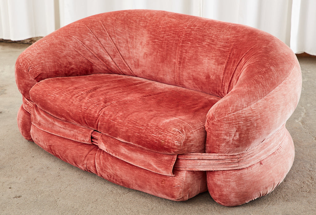 Mid-Century Harvey Probber Burger Bun Pink Velvet Settee