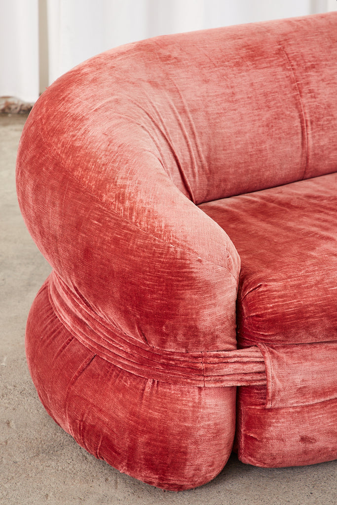 Mid-Century Harvey Probber Burger Bun Pink Velvet Settee