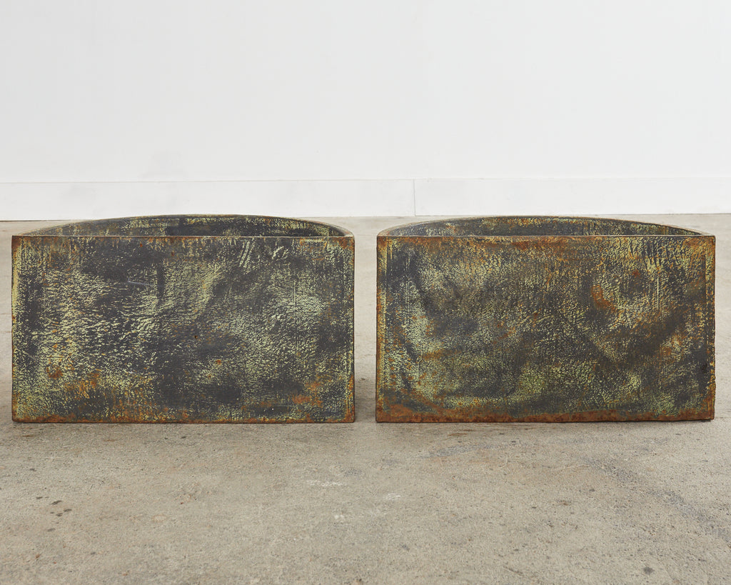 Pair of English Cast Iron Neoclassical Demilune Jardiniere Planters