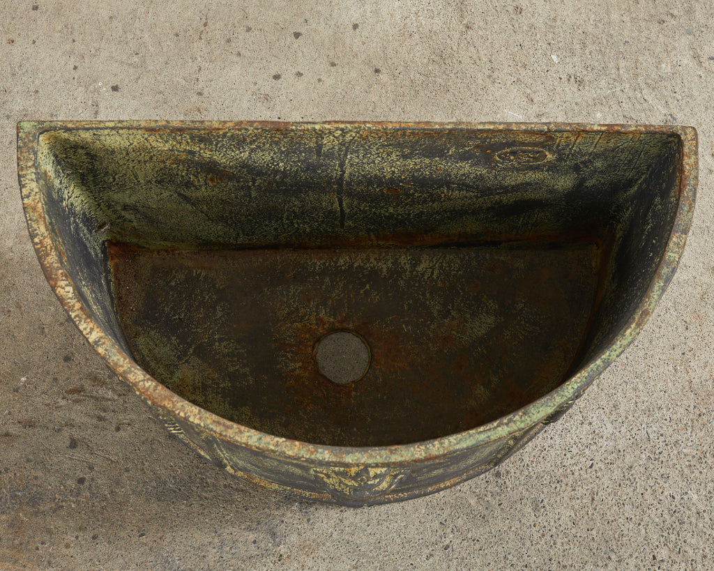 Pair of English Cast Iron Neoclassical Demilune Jardiniere Planters