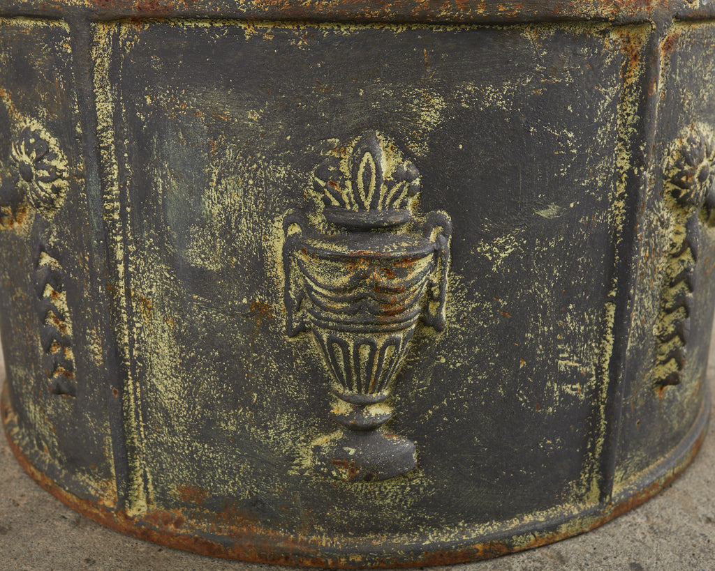 Pair of English Cast Iron Neoclassical Demilune Jardiniere Planters