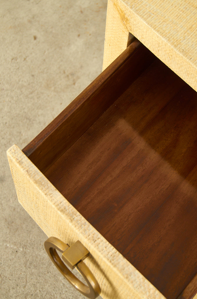 Karl Springer Style Raffia Grasscloth Clad Commode Chest