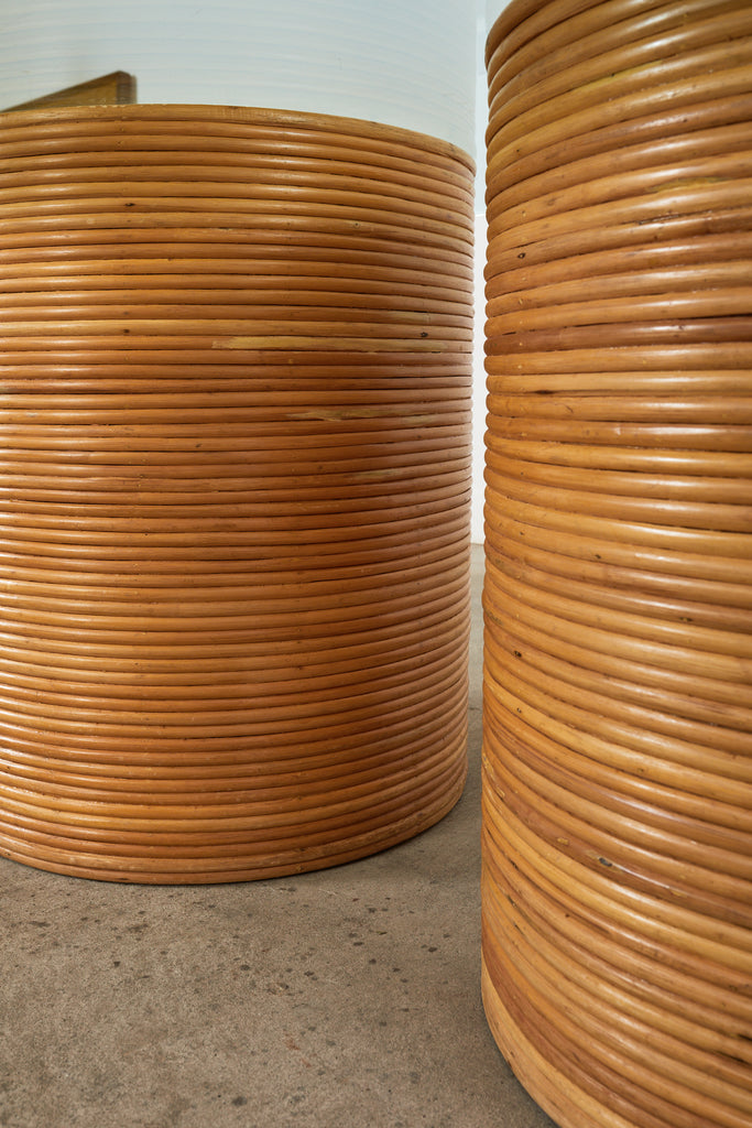 Midcentury Italian Organic Modern Rattan Pedestal Dining Table